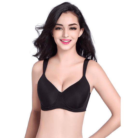 BIMEI Women's Mastectomy Large Cup Bra Pockets Wireless Post-Surgery Invisible Pockets for Breast Forms Everyday Bra 8648,Black, 34A