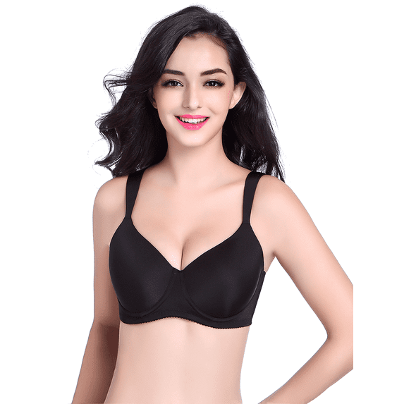 BIMEI Women's Mastectomy Large Cup Bra Pockets Wireless Post-Surgery Invisible Pockets for Breast Forms Everyday Bra 8648,Black, 40C