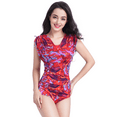 thumbnail image 1 of BIMEI Women's One Piece Mastectomy Swimsuit Pocketed Swimwear Tummy Control High Neck Ruched Printed Bathing Suit 888,Red,M, 1 of 9
