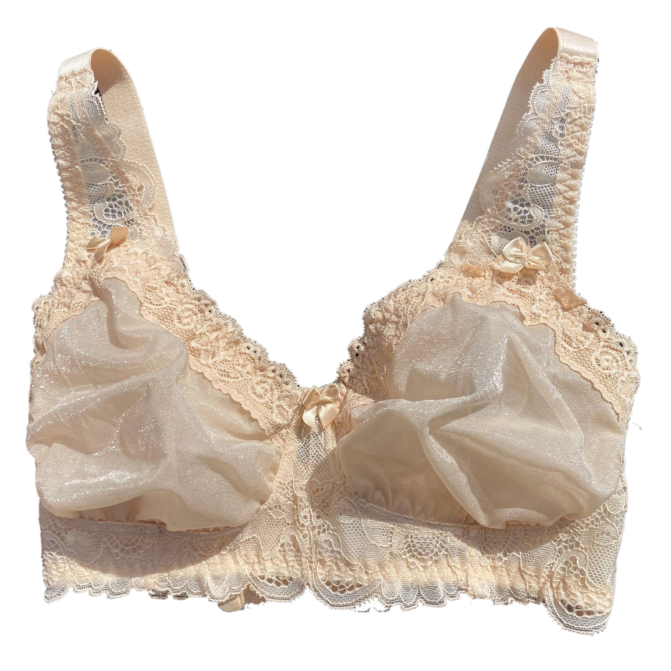 BIMEI Women’s Pocketed Mastectomy Bra with Lace | Sheer Pocket Bra for Breast Forms | Post-Surgery Prosthesis Bra | Wire-Free Support, Silicone Breast Form Holder,Beige,34B
