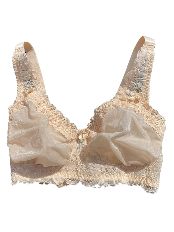 Women’s Pocketed Mastectomy Bra with Lace | Sheer Pocket Bra for Breast Forms | Post-Surgery Prosthesis Bra | Wire-Free Support, Silicone Breast Form Holder,Beige,48H