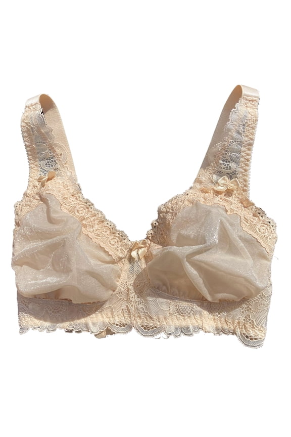 Women’s Pocketed Mastectomy Bra with Lace | Sheer Pocket Bra for Breast Forms | Post-Surgery Prosthesis Bra | Wire-Free Support, Silicone Breast Form Holder,Beige,42D