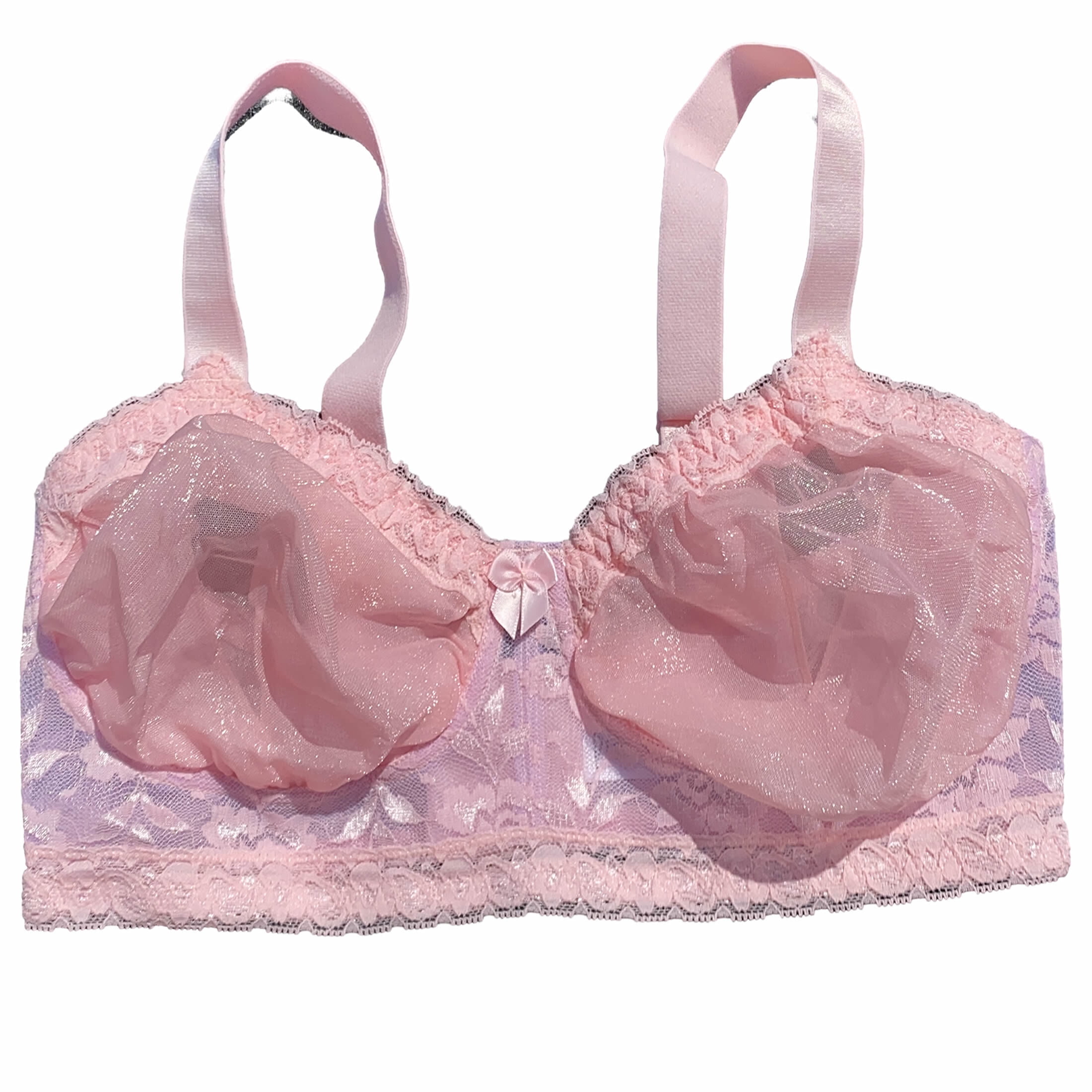 BIMEI Women’s Pocketed Mastectomy Bra with Lace | Sheer Pocket Bra for Breast Forms | Post-Surgery Prosthesis Bra | Wire-Free Support, Silicone Breast Form Holder,Pink,44D
