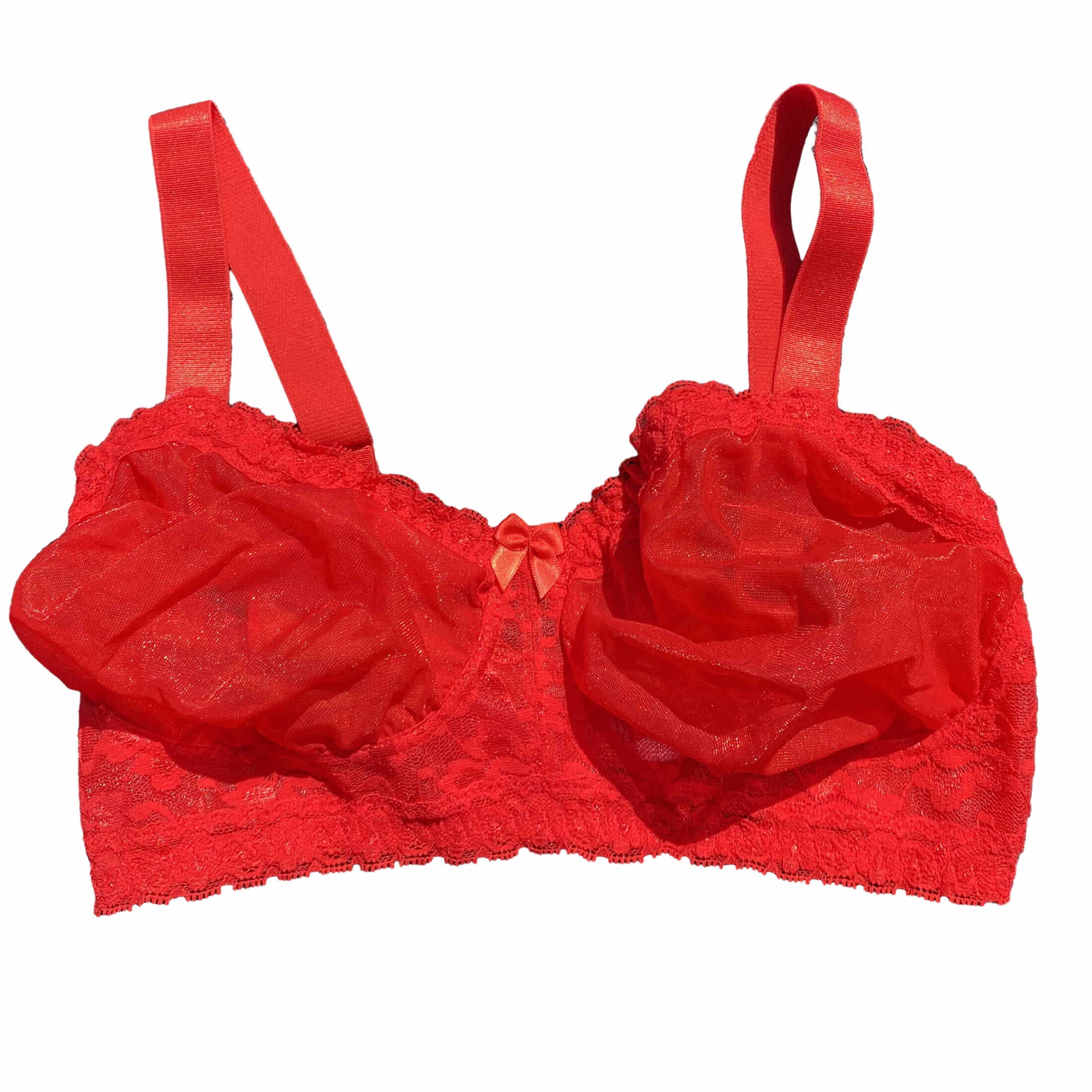 BIMEI Women’s Pocketed Mastectomy Bra with Lace | Sheer Pocket Bra for Breast Forms | Post-Surgery Prosthesis Bra | Wire-Free Support, Silicone Breast Form Holder,Red,46A