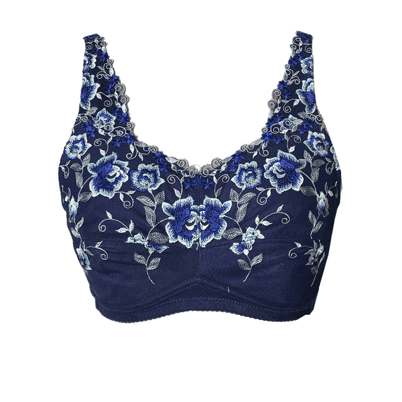 BIMEI Women's Post Surgery Mastectomy Bra with Pockets Surgical Lace Contour with a Full Profile Wire Free Fashion Everyday Bra 8466,Blue,36B