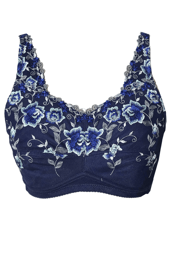 Women's Post Surgery Mastectomy Bra with Pockets Surgical Lace Contour with a Full Profile Wire Free Fashion Everyday Bra 8466,Blue,36B
