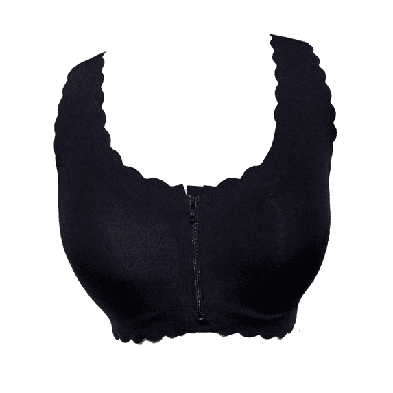 BIMEI Women's Zip Front Mastectomy Bra Wireless Post-Surgery Bra Active Soft Daily Bras with Removable Pads,Black,2XL for 40ABCD