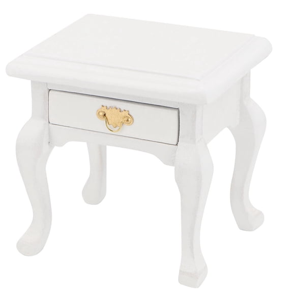 BIMZUC 1/12 Dollhouse Miniature Furniture Vintage White Wooden Bedside Table Nightstand Model, 2.3 in / 5.8 cm