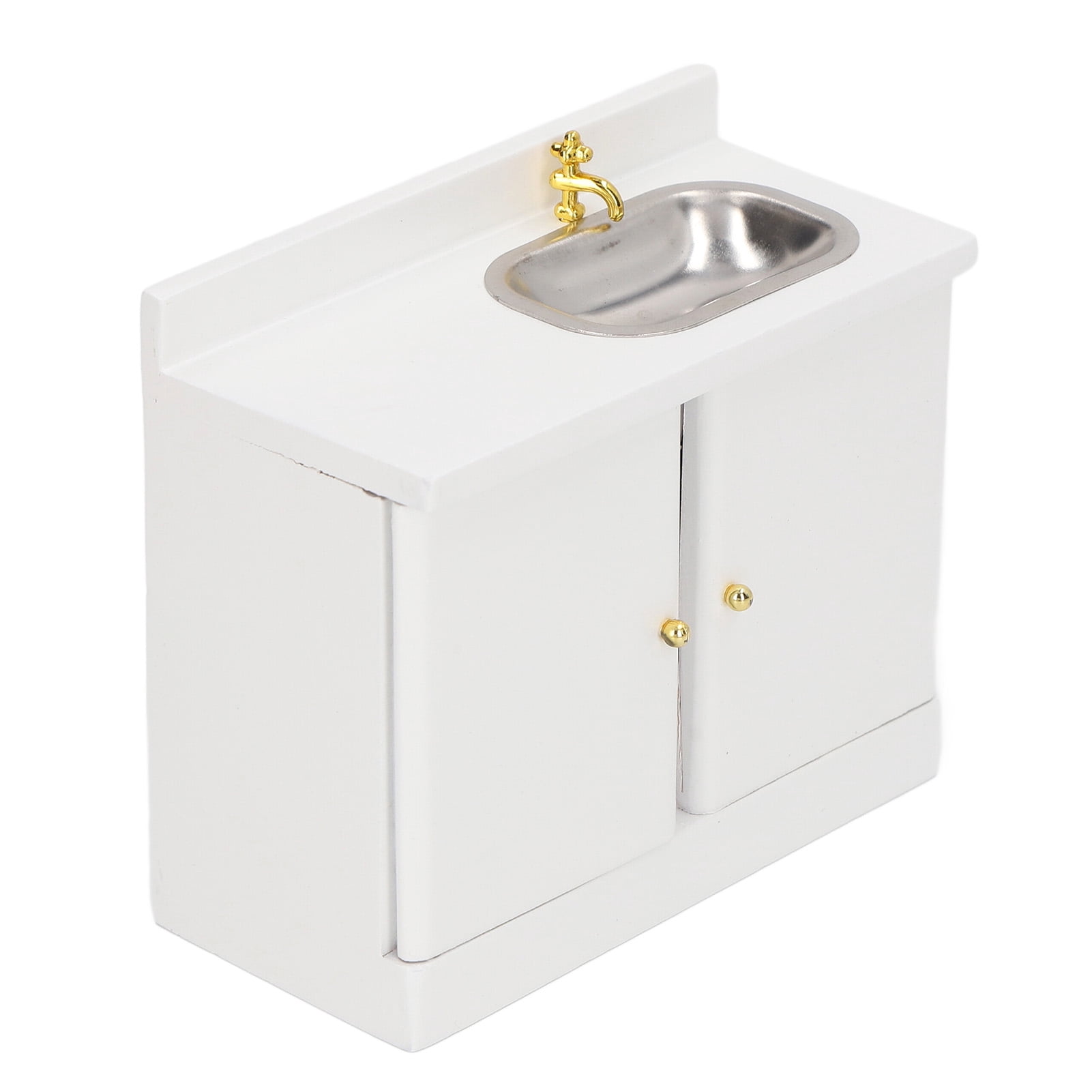 BIMZUC 1:12 Miniature Dollhouse Cabinet with Sink Realistic Exquisite Structure Smooth Surface Wooden Bathroom Furniture