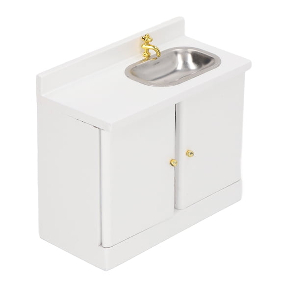 BIMZUC 1:12 Miniature Dollhouse Cabinet with Sink Realistic Exquisite Structure Smooth Surface Wooden Bathroom Furniture, 3.94 inches / 10 cm
