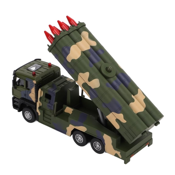 BIMZUC 1/50 Military Missile Vehicle Model Alloy Pull Back Rocket Car Toy with Sound and Light for Kids Boys Girls 6+, Army Green (7.2 inches / 18.3 cm)