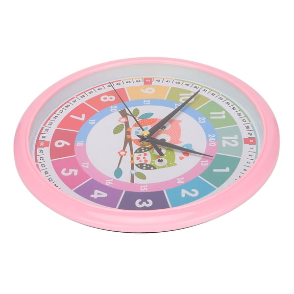 BIMZUC 10.2-Inch Round Cartoon Colorful Quartz Learning Wall Clock For Children's Bedroom, Playroom, Classroom With Easy-To-Read Numbers And Battery Operated Movement, Pink