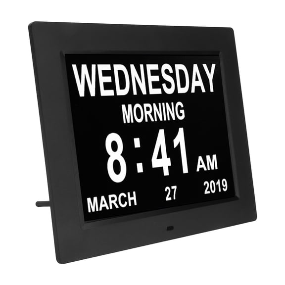 BIMZUC 10 Inch Digital Calendar Clock Auto Dimming Take Medicine Reminder Electronic Day Clock with Large Display 12/24 Hour Time Mode 8 Languages Black (10 inches / 25.4 cm)