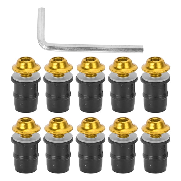 BIMZUC 10 Pcs M5x16mm Motorcycle Windscreen Windshield Screw Bolts Kit Universal Aluminum Rubber Nut with Wrench (Golden, 0.6 inches / 15.2 mm)
