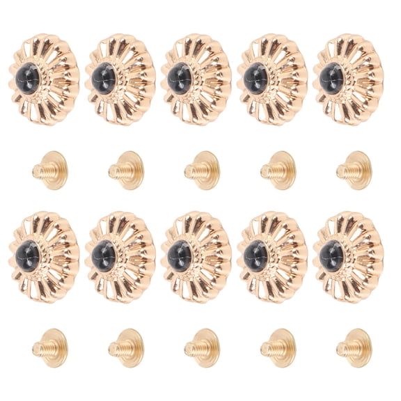 BIMZUC 10 Pcs Screw Back Button 16.5mm Gold Flower Black Turquoise Screw Button with 4.5mm Screws for Bag Handbag Purse Making Decoration Supplies Hardware (16.5mm / 0.65 inches)
