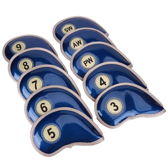 BIMZUC 10-Piece Golf Iron Head Cover Set, Durable PU Scratch-Resistant Waterproof Sturdy Protector, Blue (7.08 inches / 18 cm)