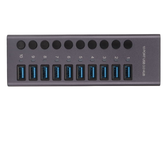 BIMZUC 10 Port USB 3.0 Hub Splitter Independent Power Supply Charging Data Transfer Powered USB Hub with Individual Switches 100-240V UK Plug 6.69 inches / 17 cm