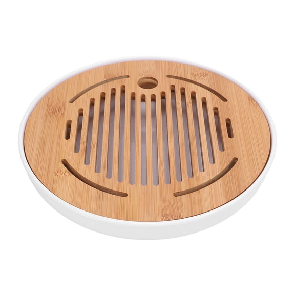 BIMZUC 10inch Circular Chinese KungFu Tea Tray Modern, Compact, WaterCollecting Serving Tray for Home & Office