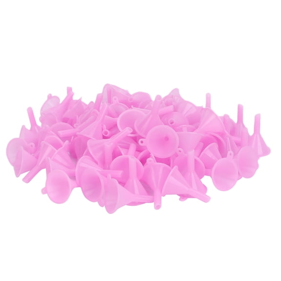 BIMZUC 100 Pieces Mini Separatory Funnel Set, Plastic Perfume Dispensing Funnels for Toners Lotions Cosmetics Liquid Transfer Makeup Tools, Pink Color