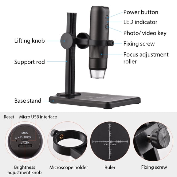 BIMZUC 1000X WiFi High Resolution Digital Electronic Microscope Portable Mini Magnifier with Base Stand for Smartphone Computer Tablet Insect Plant Observation