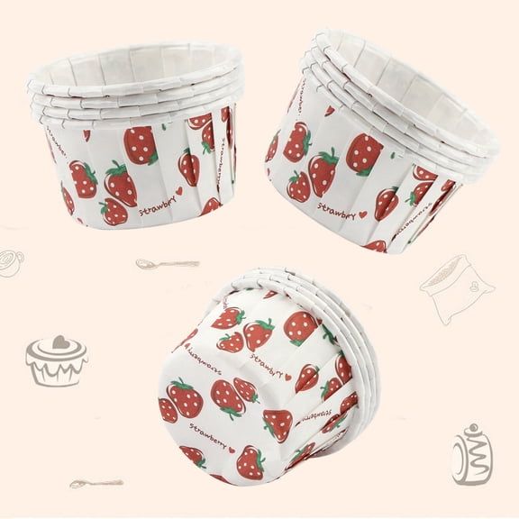 BIMZUC 100PCS Mini Cupcake Liners Paper Round Cake Baking Cups Strawberry Pattern Muffin Cases for Home Party