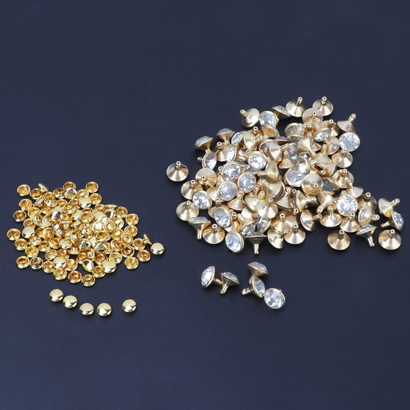 BIMZUC 100pcs 10mm Metal Rhinestones Rivets Studs Spikes Decoration Gold Edge White Crystal 3.15 inches / 8 cm