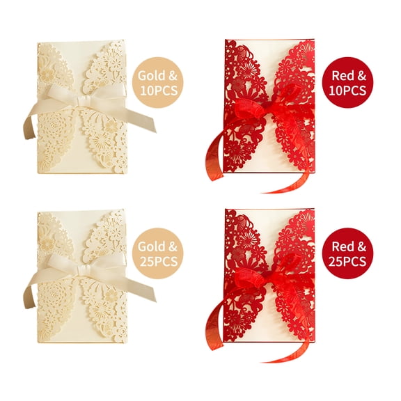 BIMZUC 10PCS Hollow Out Wedding Invitations Cards with Envelopes Bowknot, 5 inches x 7.28 inches (12.7 cm x 18.5 cm) (10 Count)