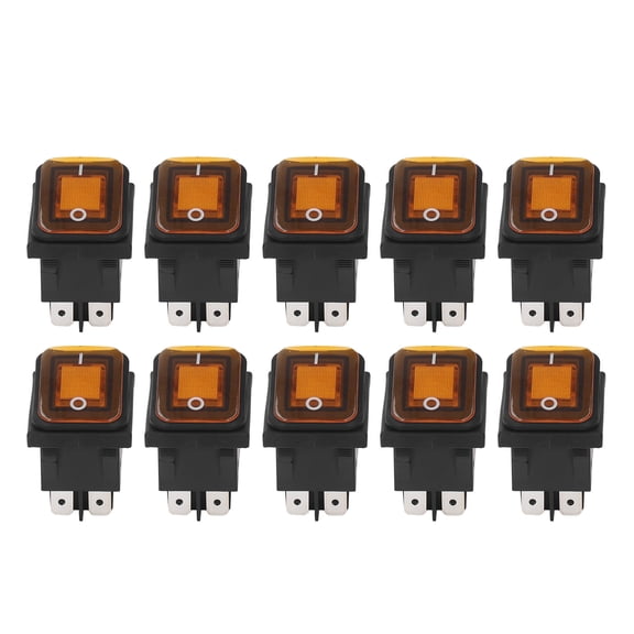 BIMZUC 10Pcs 2 Position Rocker Toggle Switch On/Off 30A AC 125V/250V for Boat Automotive Modifications with Orange LED Light 4 Pins Waterproof IP55 (5.91 in / 15.00 cm)