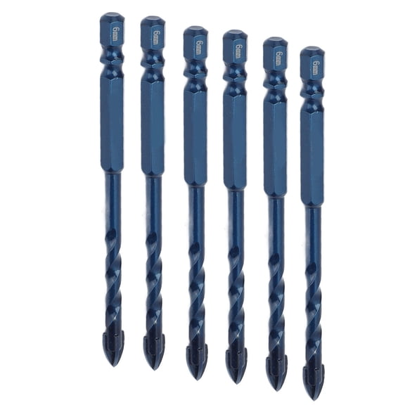 BIMZUC 10Pcs Cross Spearhead Carbide Drill Bit Set, 1/4 Inch Hex Shank for Ceramic Tile, Concrete, Wood, Glass, Heavy-Duty 6mm (0.24 in) Hole Drilling Tools with Plastic Storage Box