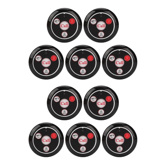 BIMZUC 10pcs Wireless Pager Call Button RF Waterproof Restaurant Call Buttons with ABS Shell for 433.92MHz Host Display Customer Service Communication System, 200m / 656ft Operating Range, Black