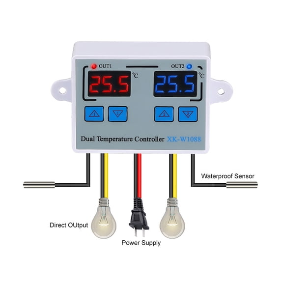 BIMZUC 110-220V Digital Dual Temperature Controller LED Celsius Thermostat Regulator Heating Cooling Temp Control with Waterproof Probes for Aquarium Incubator