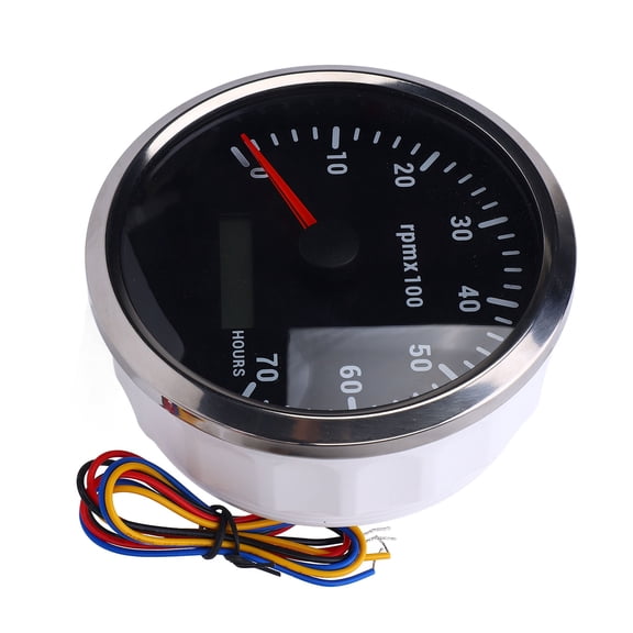 BIMZUC 110mm 4-3/8in Universal Tachometer Gauge 7000 RPM with Hour Meter & 7 Color Backlight, Marine Boat RPM Gauge for Car Yacht RV Truck, 9-32V DC, Black Dial Silver Bezel