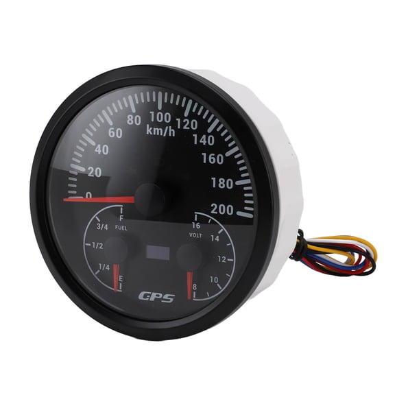 BIMZUC 110mm 4.33 in 3-in-1 GPS Speedometer 0-200KM/H Voltmeter Fuel Gauge Black Dial Black Bezel for RV Yacht Truck