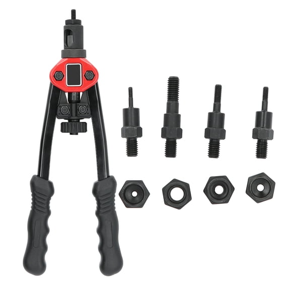 BIMZUC 12.2 inches / 31 cm Stainless Steel Manual Nut Riveter Black and Red M3 M4 M5 M8 Hand Riveting Tool