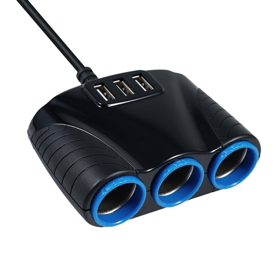 BIMZUC 12-24V 3-Way Car Cigarette Lighter Socket Splitter with 3 USB Ports, 120W Auto Power Adapter Charger Replacement for Vehicles, Smartphones, Tablets, GPS, and Dash Cams (29.5 inches / 75 cm)