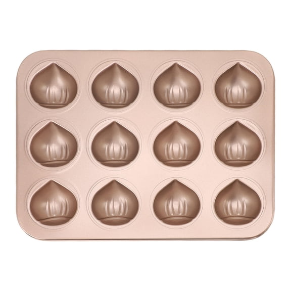 BIMZUC 12-Cavity Carbon Steel Muffin & Dessert Pan NonStick, Easy Clean, Chestnut Shape, 10.24x14.17in