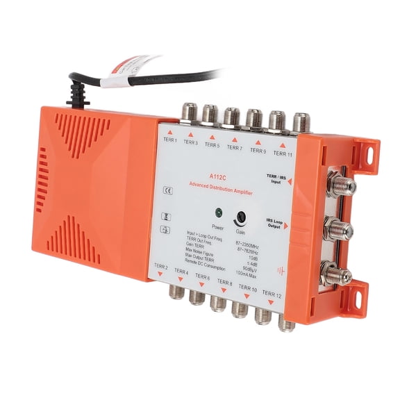 BIMZUC 12 Channel Cascade Distribution Amplifier A112C 4G LTE Low Noise 1 Input 12 Outputs For Connecting Multiple Televisions US Plug 110-120V[cite: 1]