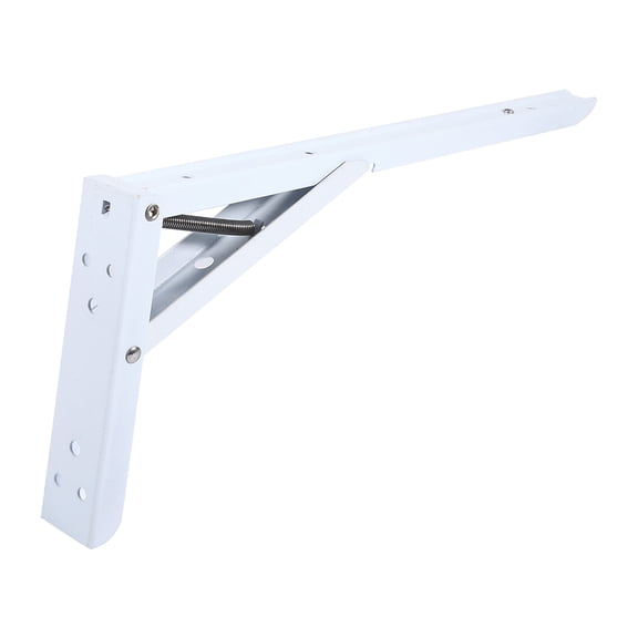 BIMZUC 12 Inches / 30.5 cm Steel Folding Shelf Brackets, Heavy Duty 90 Degree Spring Loaded Wall Support Metal Angle Bracket for Table and Bookrack, 2 Pieces with 8 Screws, Milk White