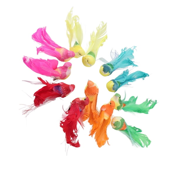 BIMZUC 12 Pcs Artificial Simulation Bird Decor with Clip, Multicolor Foam and Feather Garden Statues Ornaments for Home Patio Outdoor Tree Decoration, 5.5 inches / 14 cm, 12 Total Count
