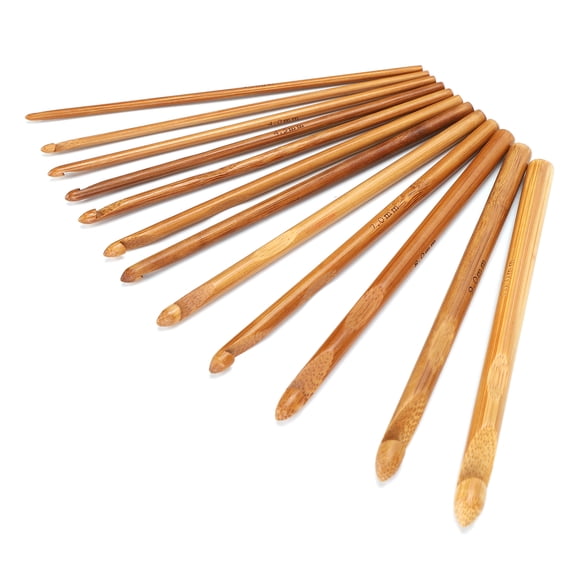 BIMZUC 12 Pcs Carbonized Bamboo Crochet Hooks Set, Cylindrical Sweater Knitting Needles Kit, Lightweight Ergonomic Crafting Tool (12 Sizes: 3.0mm to 10.0mm / 0.12 to 0.39 inches)
