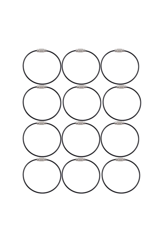 12 Pcs Wire Keychains Stainless Steel Wire Rope Key Ring Multi Purpose Wire Buckle Rope Loop Coil Black