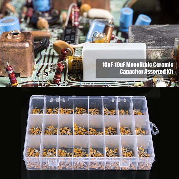 BIMZUC 1200pcs 24 Values 50V 10pF-10uF Monolithic Ceramic Capacitor Assorted Kit Electronics Components With Storage Box For DIY Projects And Circuit Boards (7.87 inches / 20 cm Length)