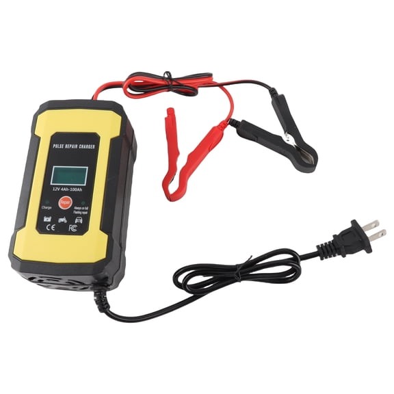 BIMZUC 12V 6A Smart Fully Automatic Car Battery Charger & Maintainer with LCD Display for Motorcycle, Truck, and Lawnmower (US Plug) - Yellow