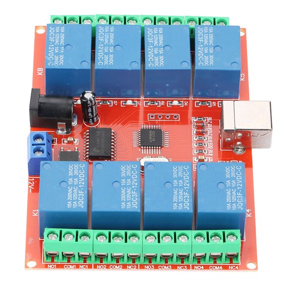BIMZUC 12V 8-Channel Computer USB Controller Switch Relay Module Drive-Free Smart PC Relay Switch Controller (15.00 x 12.00 x 3.00 inches / 38.1 x 30.5 x 7.6 cm)