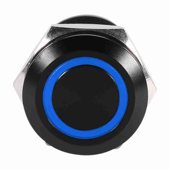 BIMZUC 12mm / 0.47 inches LED Light Momentary Push Button Switch Toggle Black Case 2A 3V DC Waterproof Dustproof for Car RV Boat Marine Heavy Duty Replacement Electrical Parts - Blue LED Ring