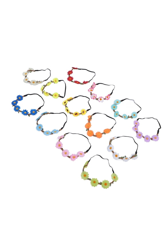 13 Pieces Assorted Color Headbands Wreath Multifunctional Adjustable Sunflower Hair Wreath Crown Hair Accessories For Women Girls Festivals Weddings Parties 6.3 inches / 16 cm