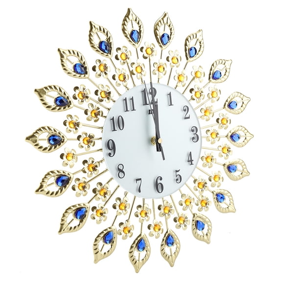 BIMZUC 14.8 inches / 37.5 cm European Style Flower Shaped Wall Mounted Clock Silent Non-Ticking Metal Decorative Art Clock for Living Room Bedroom Decor