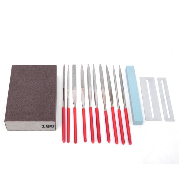 BIMZUC 14 Pcs Guitar Repairing Tool Set, Complete Fretting Tools with 10 Fret Files, Washable Grinding Sponge, Polishing Stone, and 2 Fret Gauges for Ukulele and Bass Maintenance
