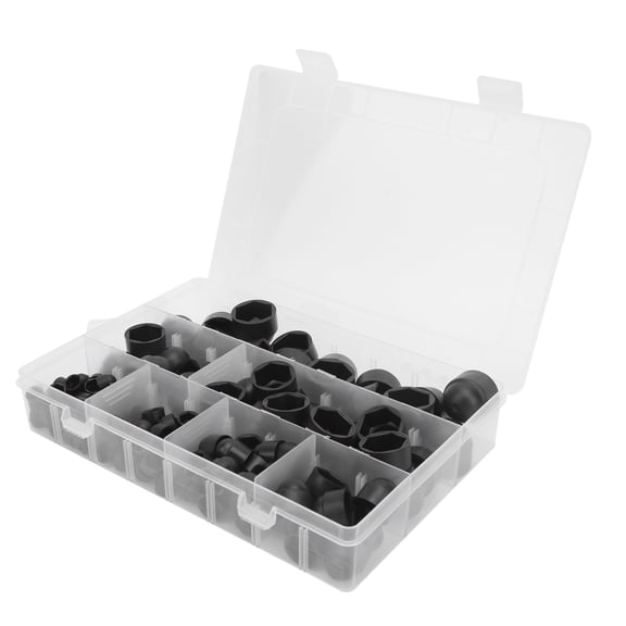 BIMZUC 145Pcs Rubber Nut Cap Hex Bolt Protective Cover Assortment Kit Heavy Duty Fastener Protectors M4 M5 M6 M8 M10 M12 (0.16 inches / 4 mm to 0.47 inches / 12 mm) Jet Black 145-Piece