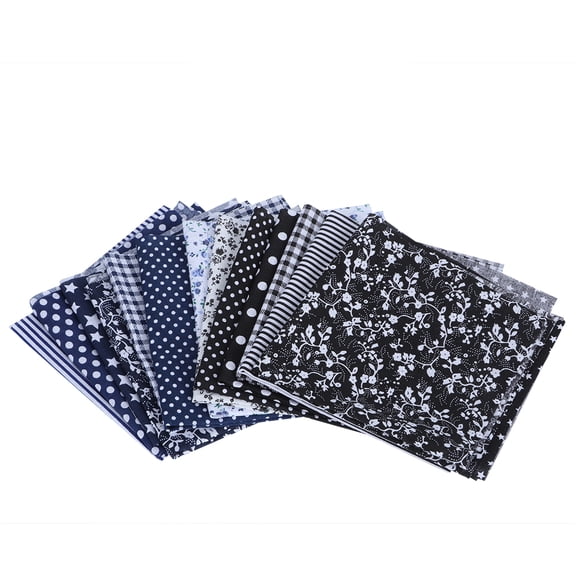 BIMZUC 14pcs Printed Cotton Fabric Sewing Quilting Cloth Dark Blue Black Square 9.8 inches / 25 cm DIY Handcraft Needlework Accessory for Bedding Curtains Cushions Pillows Sofa Covers
